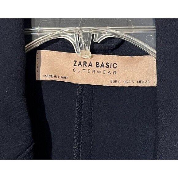 Zara Navy Blue Ruffled Sleeve Belted Wrap Midi Trench Coat Duster - Picture 10 of 10